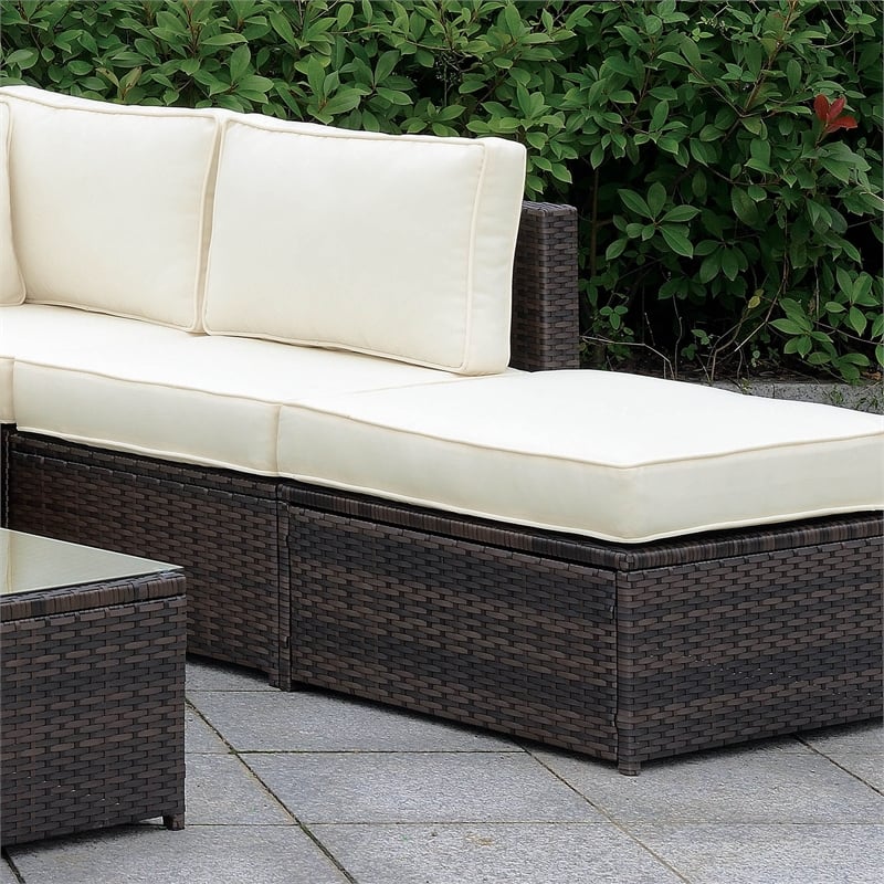 Bowery Hill Contemporary Rattan Patio Armless Chair in Brown and Beige