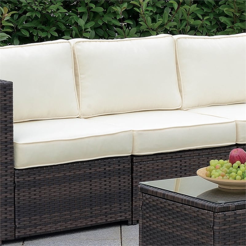 Bowery Hill Contemporary Rattan Patio Armless Chair in Brown and Beige