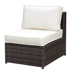 Bowery Hill Contemporary Rattan Patio Armless Chair in Brown and Beige