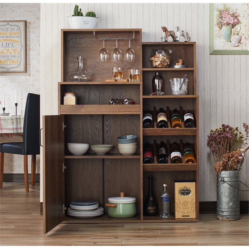 Bowery Hill Wood Distressed Walnut Bar Cabinet Rectangular Multi-Storage 39.37