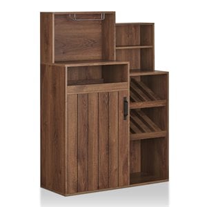 Bowery Hill Wood Distressed Walnut Bar Cabinet Rectangular Multi-Storage 39.37&quotW x 15.6&quotD x 55.11&quotH Unassembled