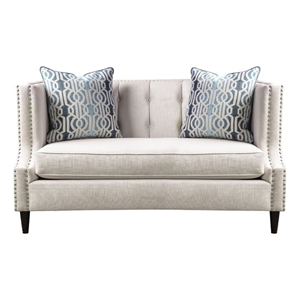 Bowery Hill Transitional Microfiber Nail head Loveseat in Beige