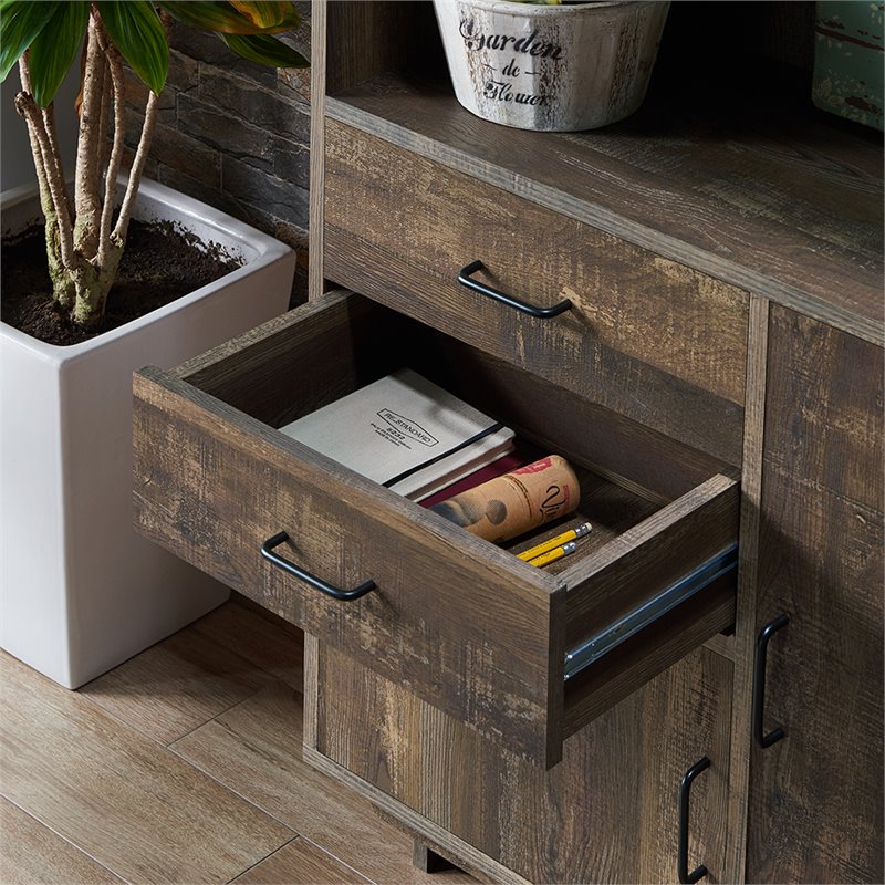 Bowery Hill Transitional Wood 3-Shelf Bookcase in Reclaimed Oak