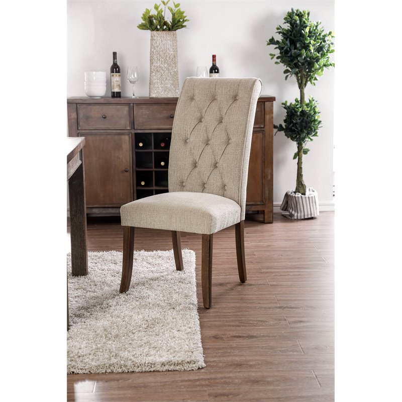 Bowery Hill Transitional Fabric Tufted Side Chair in Beige (Set of 2)