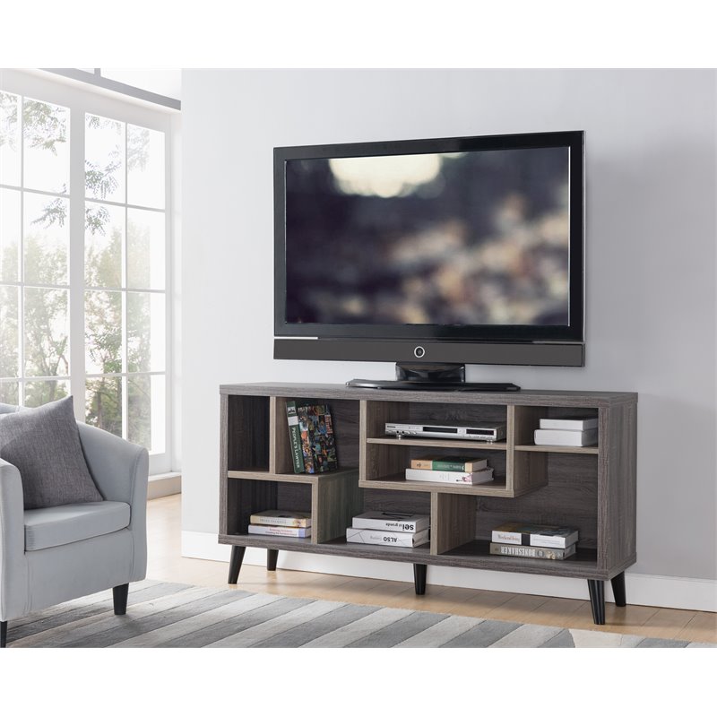 Bowery Hill Mid-century Wood 7-Shelf TV Stand in Gray