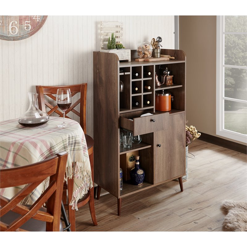Bowery Hill Mid-Century Wood Multi-Storage Wine Rack in Walnut