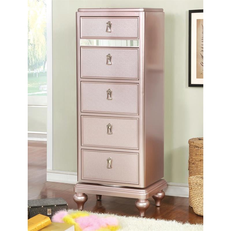 Bowery Hill Contemporary Wood Swivel Chest with Mirror in Rose Gold