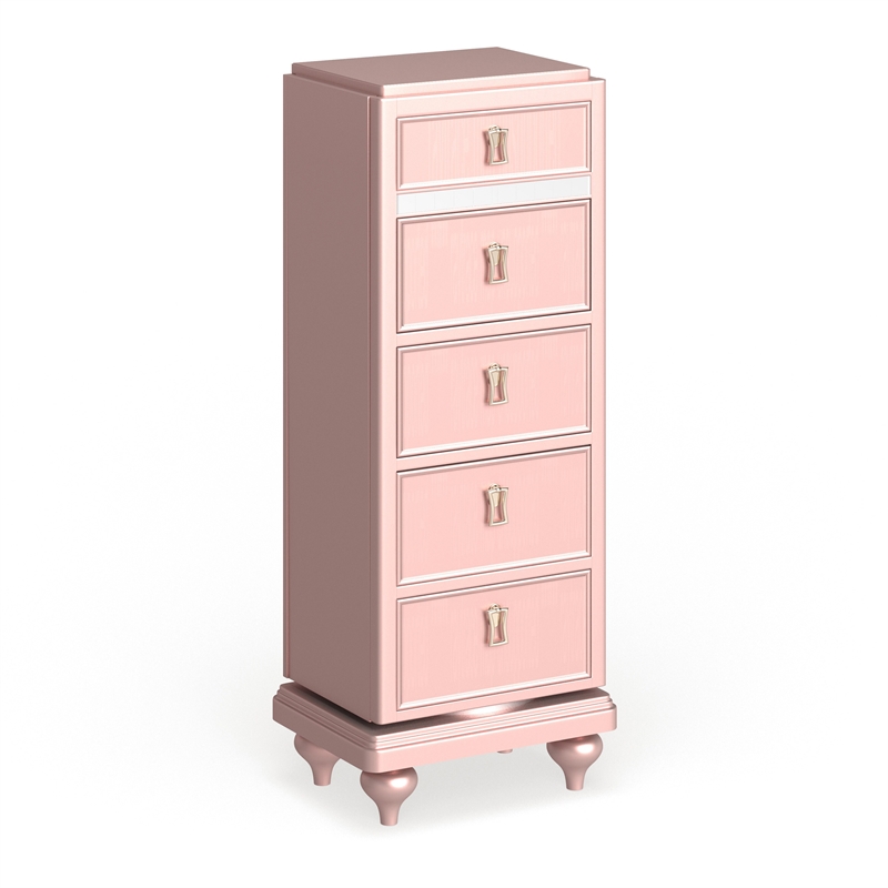 Bowery Hill Contemporary Wood Swivel Chest with Mirror in Rose Gold