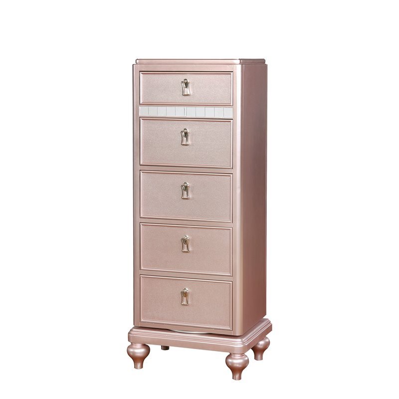 Bowery Hill Contemporary Wood Swivel Chest with Mirror in Rose Gold