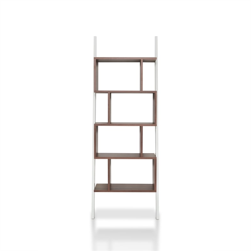 Bowery Hill 4-Shelf Zigzag Structure Modern Wood Bookcase in Walnut