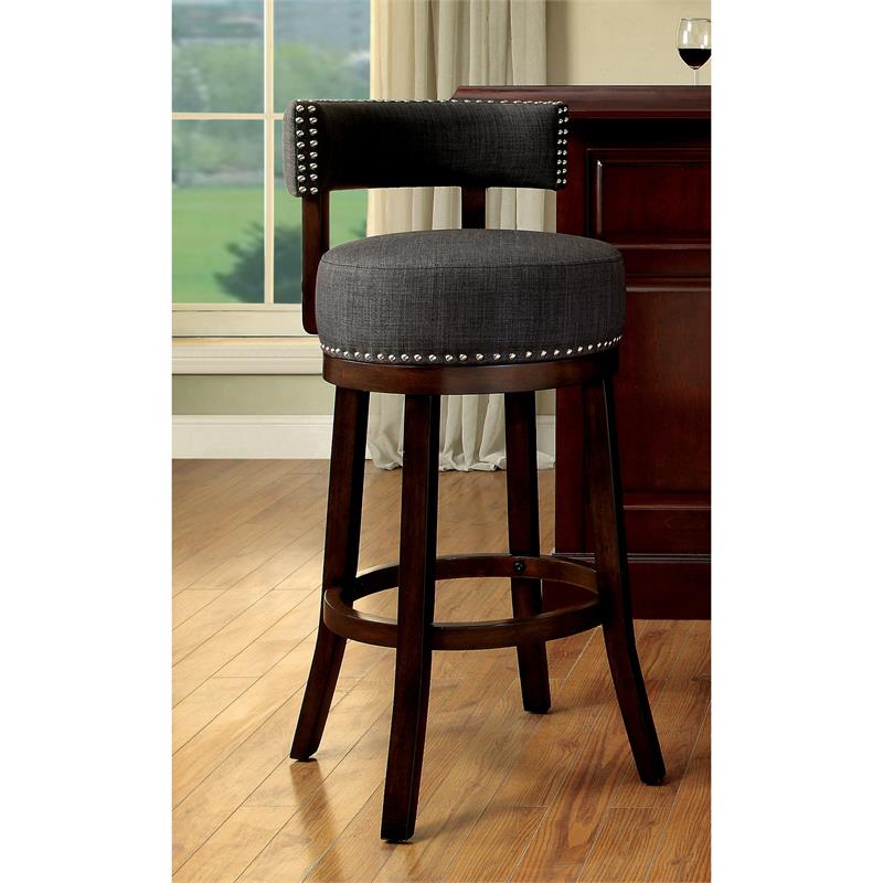 Bowery Hill Contemporary Fabric 24-inch Swivel Bar Stool in Gray (Set of 2)