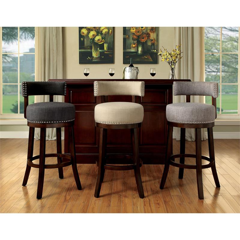Bowery Hill Contemporary Fabric 24-inch Swivel Bar Stool in Gray (Set of 2)