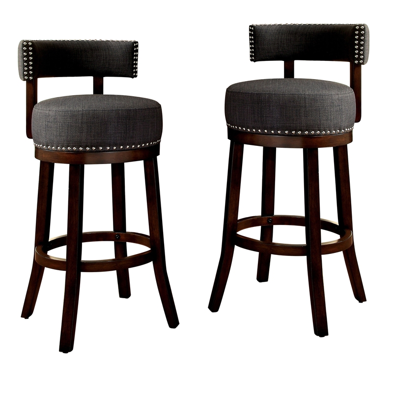 Bowery Hill Contemporary Fabric 24-inch Swivel Bar Stool in Gray (Set of 2)