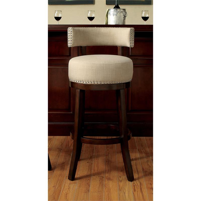 Bowery Hill Contemporary Fabric 24-inch Swivel Bar Stool in Beige (Set of 2)