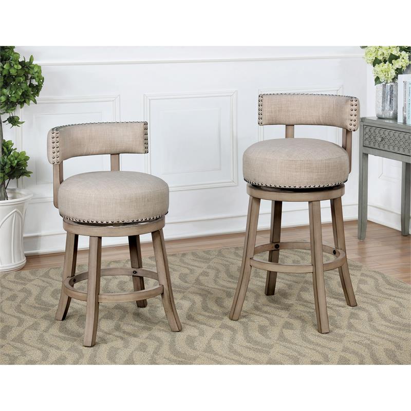 Bowery Hill Contemporary Fabric 24-inch Swivel Bar Stool in Beige (Set of 2)