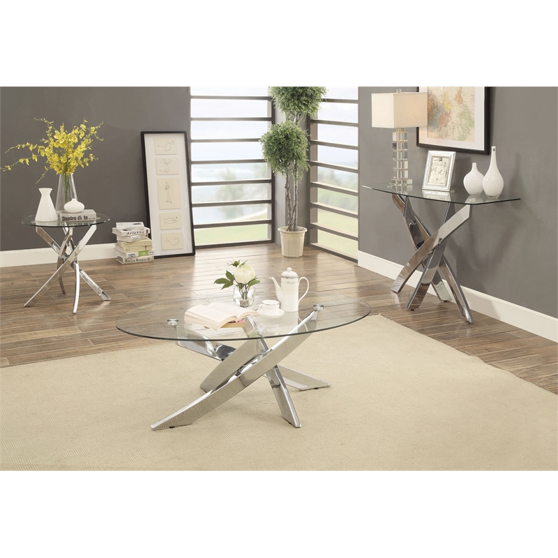 Bowery Hill Contemporary Glass Top End Table in Chrome
