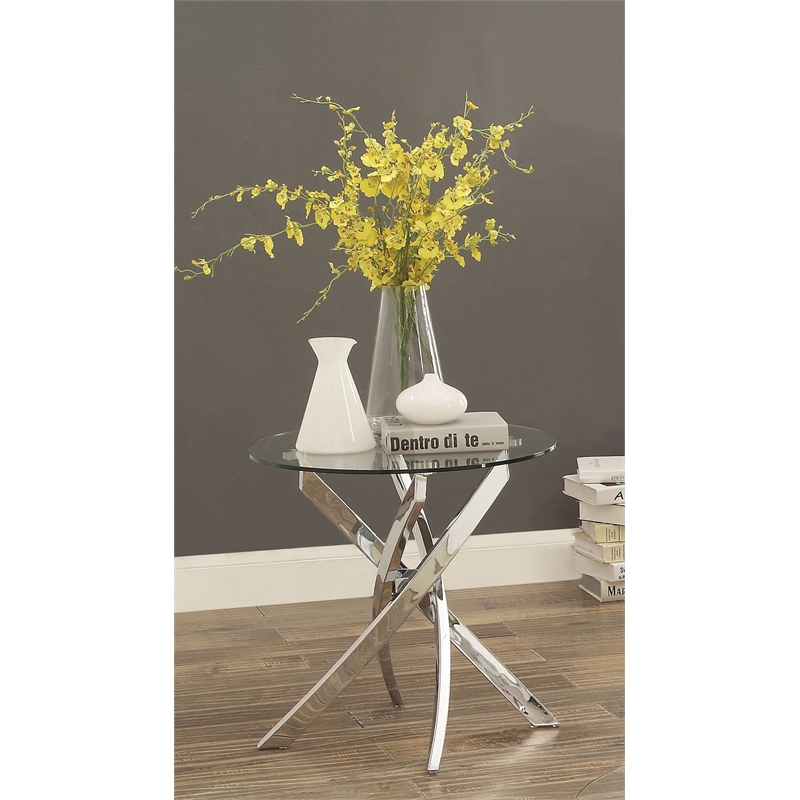 Bowery Hill Contemporary Glass Top End Table in Chrome