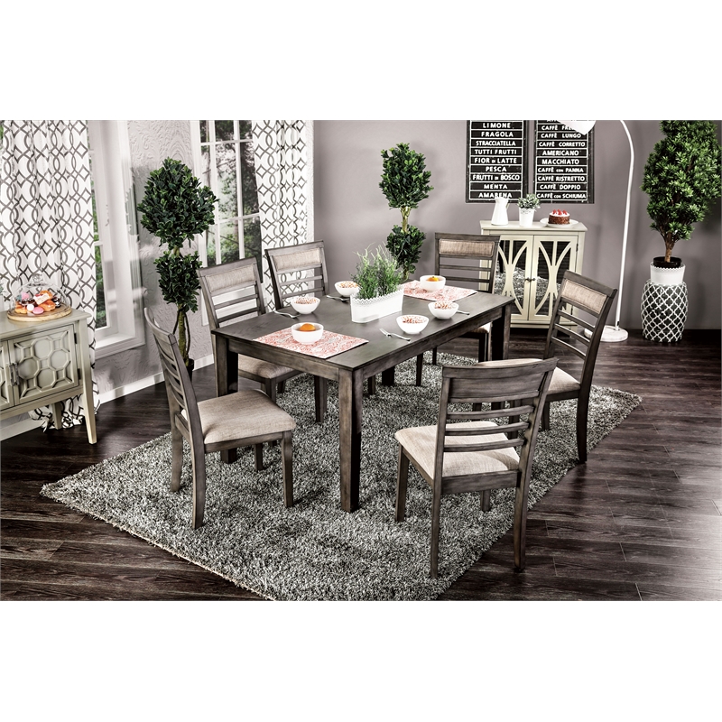 Bowery Hill Transitional Wood 7-piece Dining Set in Weathered Gray