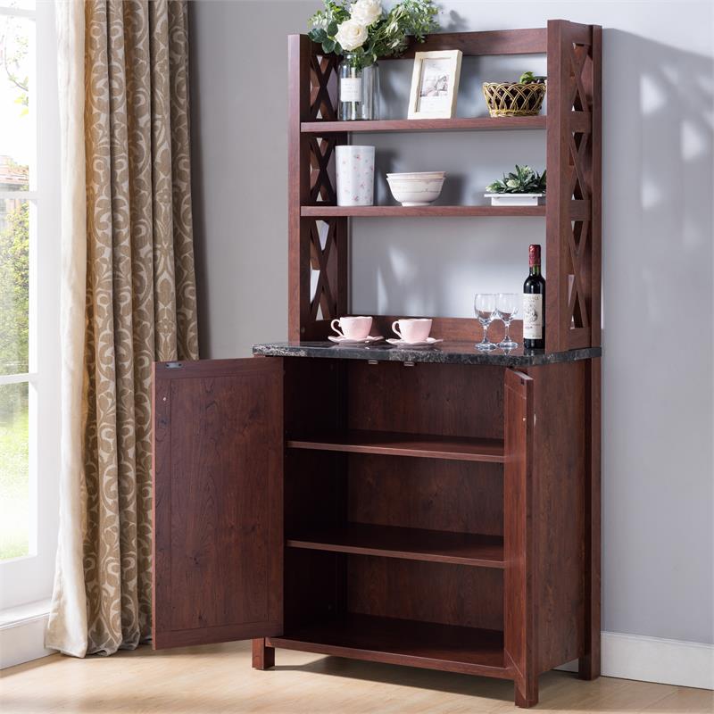 Bowery Hill Farmhouse Wood Multi-Storage Kitchen Cabinet in Walnut