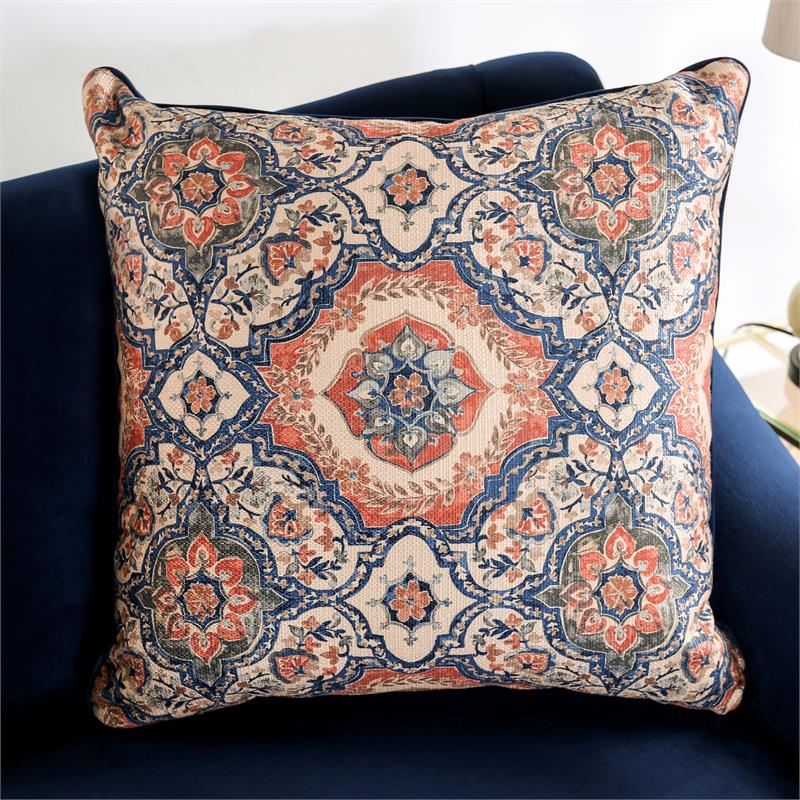 Bowery Hill Transitional Chenille Sofa with Wood Legs in Navy