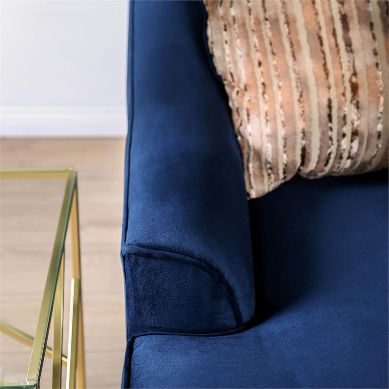 Bowery Hill Transitional Chenille Sofa with Wood Legs in Navy