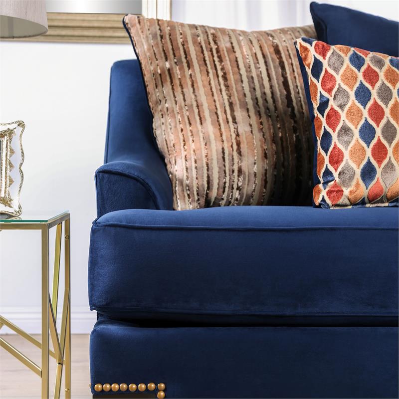 Bowery Hill Transitional Chenille Sofa with Wood Legs in Navy
