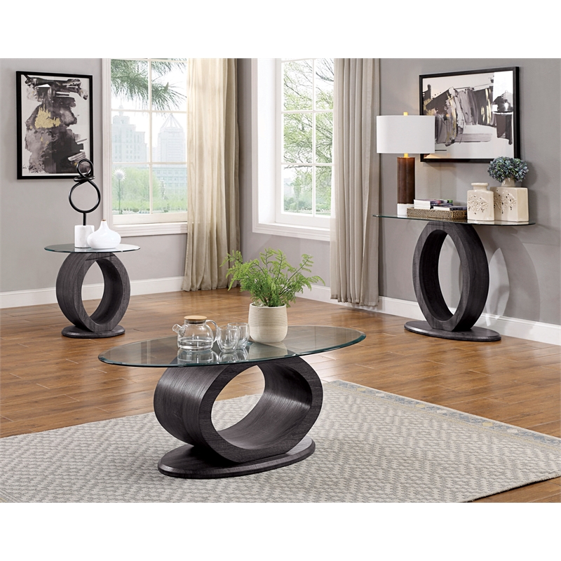 Bowery Hill Contemporary Wood Round End Table in Gray