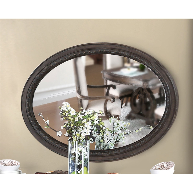Bowery Hill Oval Farmhouse Wood Mirror in Rustic Natural Tone
