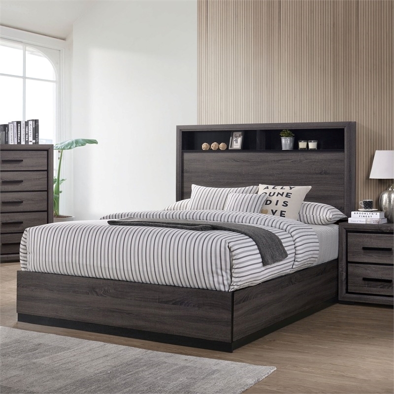 Bowery Hill Contemporary Wood King Storage Panel Bed in Gray