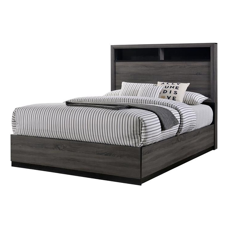 Bowery Hill Contemporary Wood King Storage Panel Bed in Gray