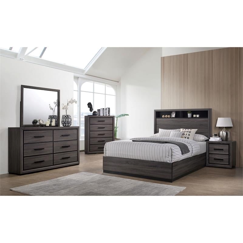 Bowery Hill Contemporary Wood King Storage Panel Bed in Gray