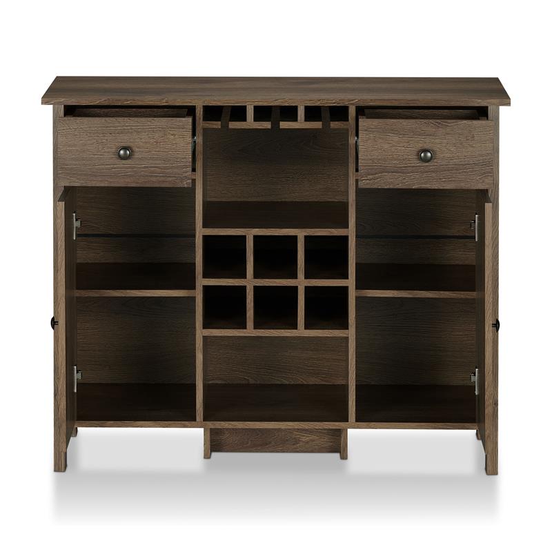 Bowery Hill Farmhouse Wood Multi-Storage Buffet in Distressed Walnut