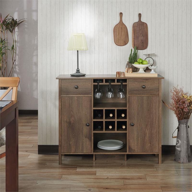 Bowery Hill Farmhouse Wood Multi-Storage Buffet in Distressed Walnut