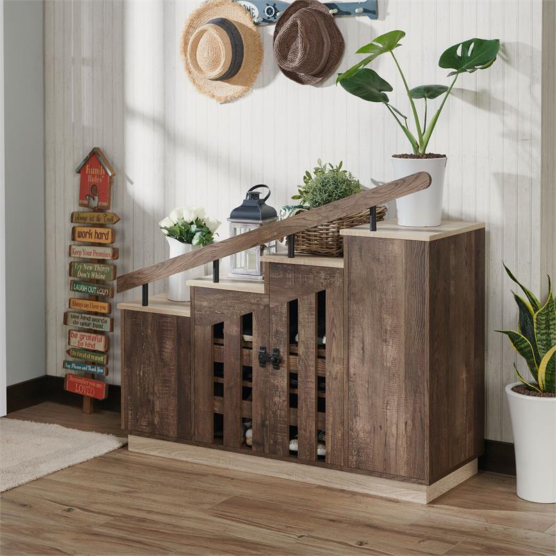 Bowery Hill Farmhouse Wood Staircase Shoe Cabinet in Reclaimed Oak