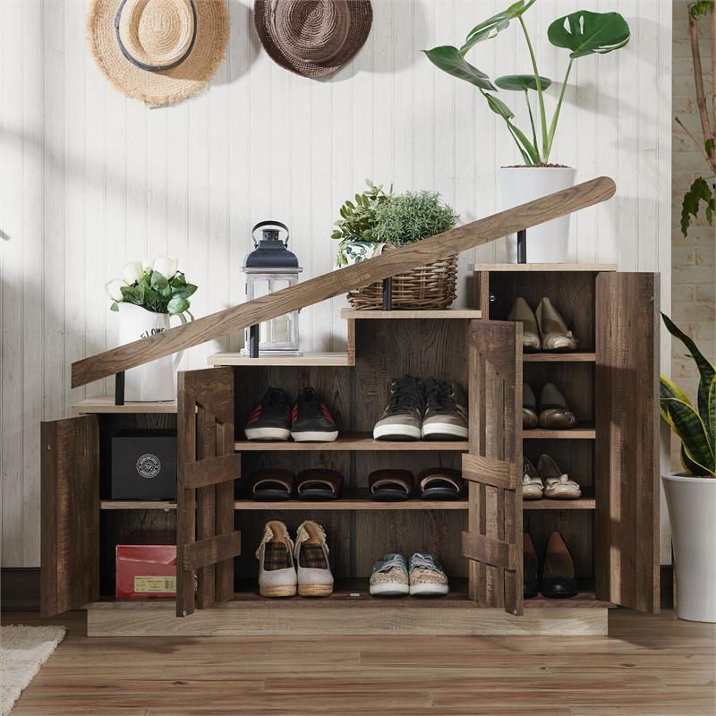 Bowery Hill Farmhouse Wood Staircase Shoe Cabinet in Reclaimed Oak