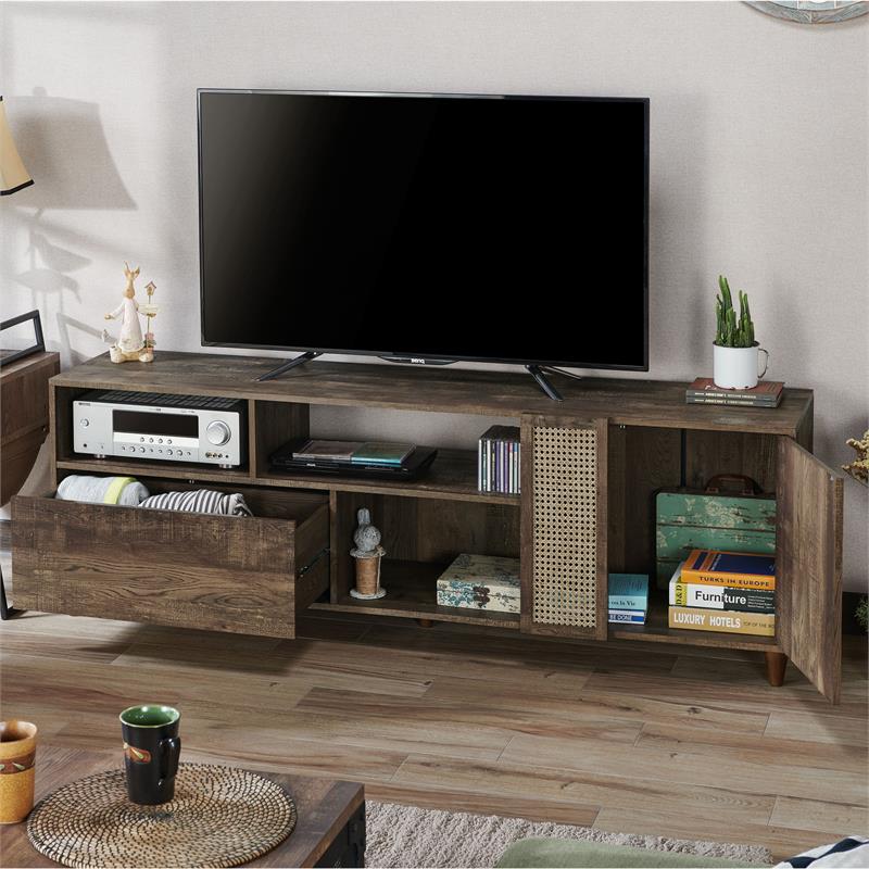 Bowery Hill Rustic Wood Storage 70-Inch TV Stand in Reclaimed Oak