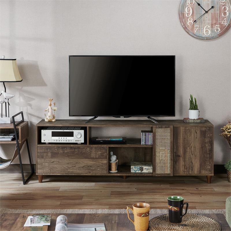 Bowery Hill Rustic Wood Storage 70-Inch TV Stand in Reclaimed Oak