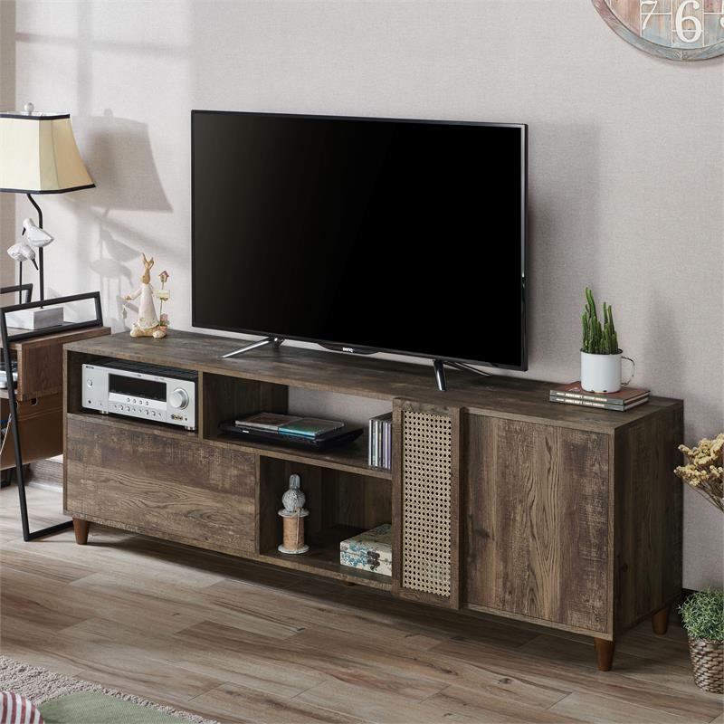 Bowery Hill Rustic Wood Storage 70-Inch TV Stand in Reclaimed Oak