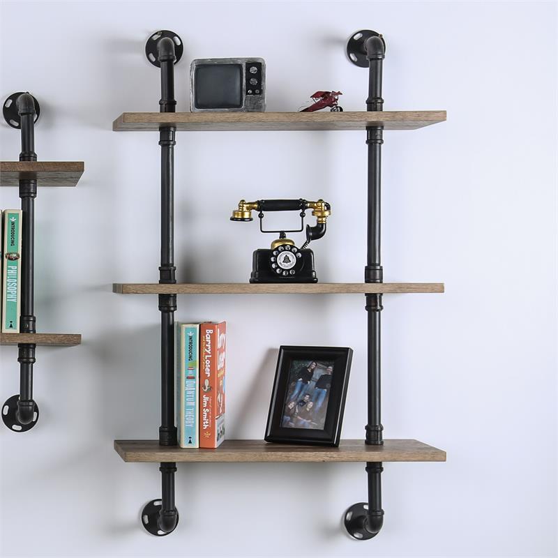 Bowery Hill Modern Wood 3-Tier Wall Display Shelf in Natural