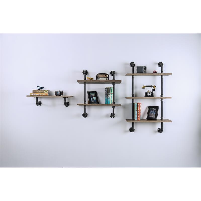 Bowery Hill Modern Wood 3-Tier Wall Display Shelf in Natural
