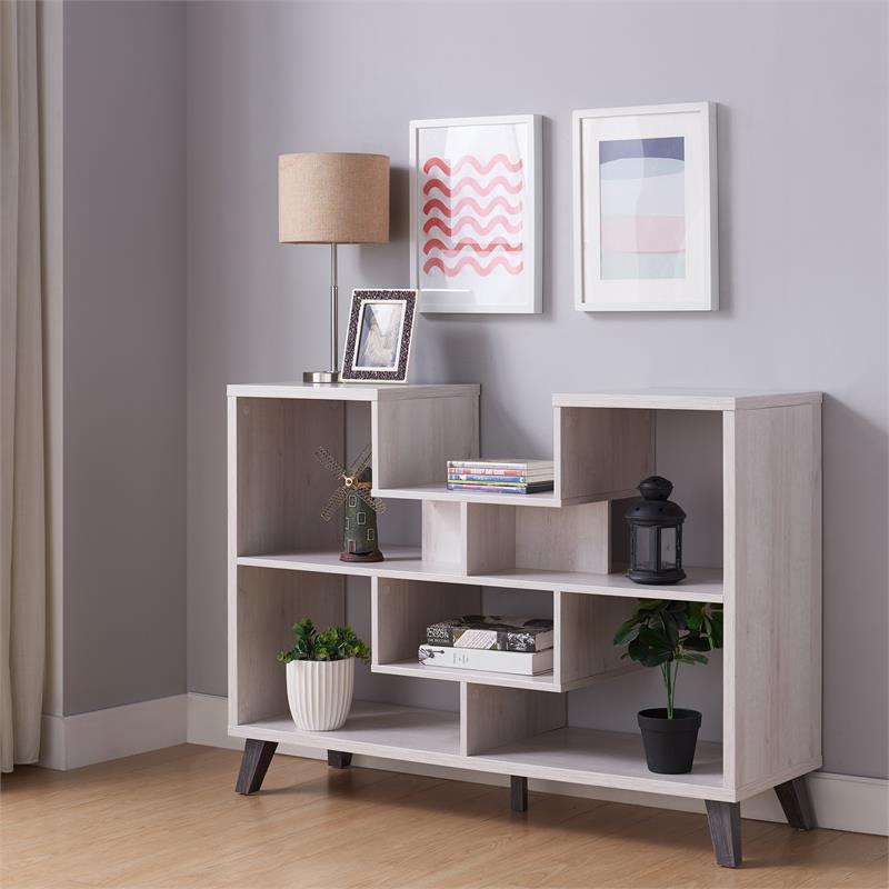 Bowery Hill Modern Wood 6-Shelf Display Console Table in White Oak
