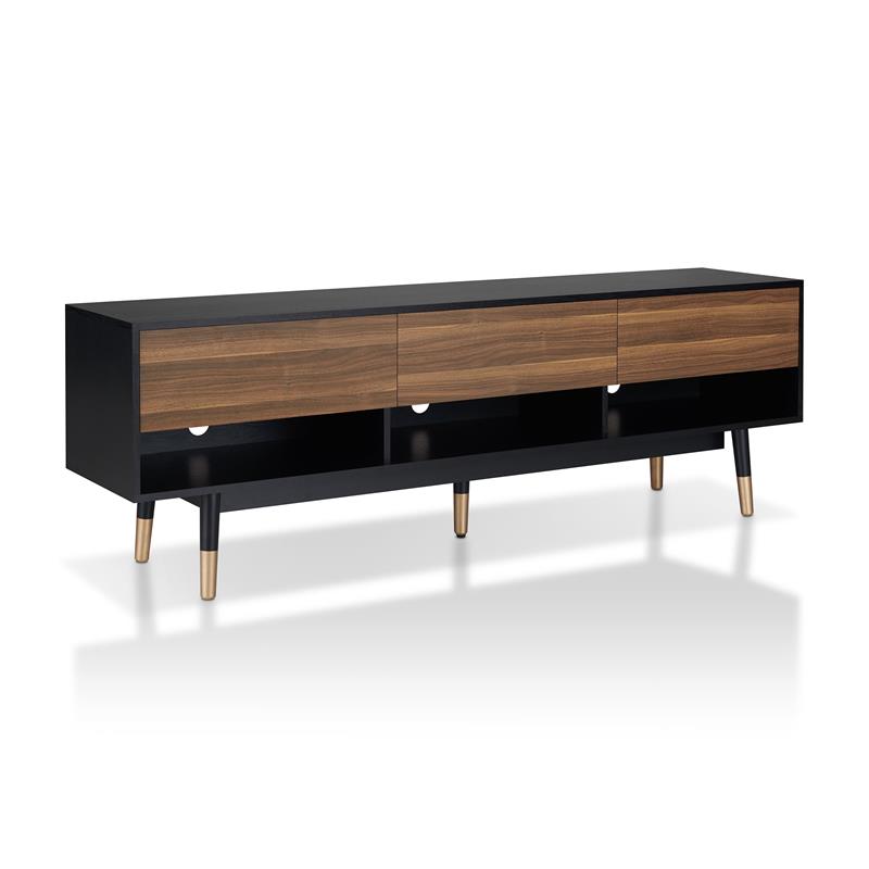 Bowery Hill Mid-century Wood 3-Drawer TV Stand in Black