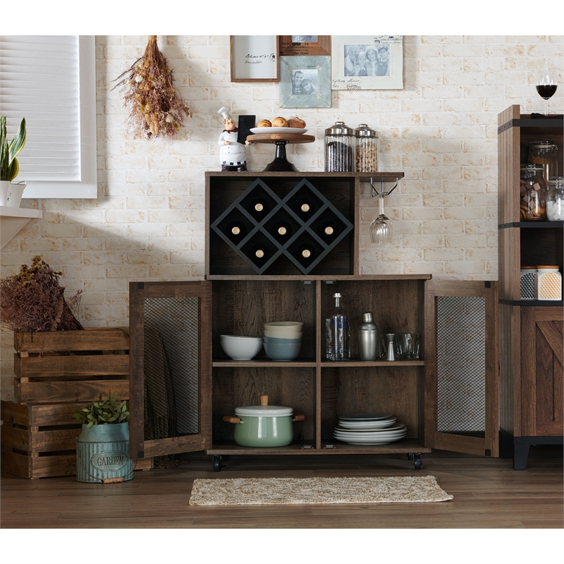 Bowery Hill 4-Shelf Transitional Wood Mini Bar in Reclaimed Oak