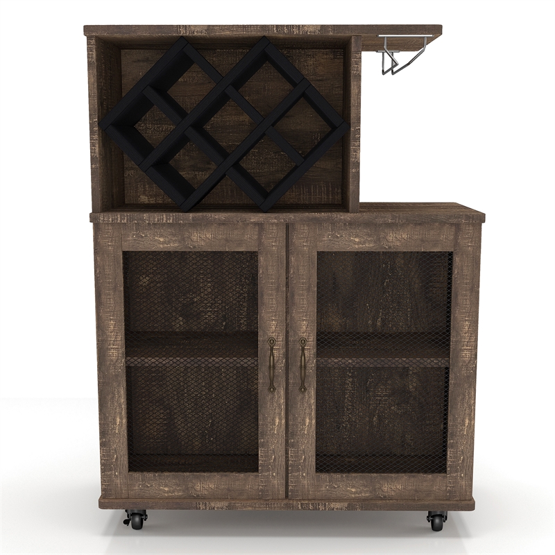 Bowery Hill 4-Shelf Transitional Wood Mini Bar in Reclaimed Oak