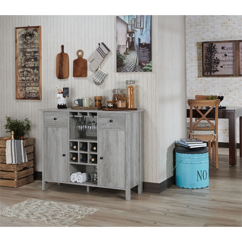 Bowery Hill Contemporary Wood Multi-Storage Buffet Server in Gray