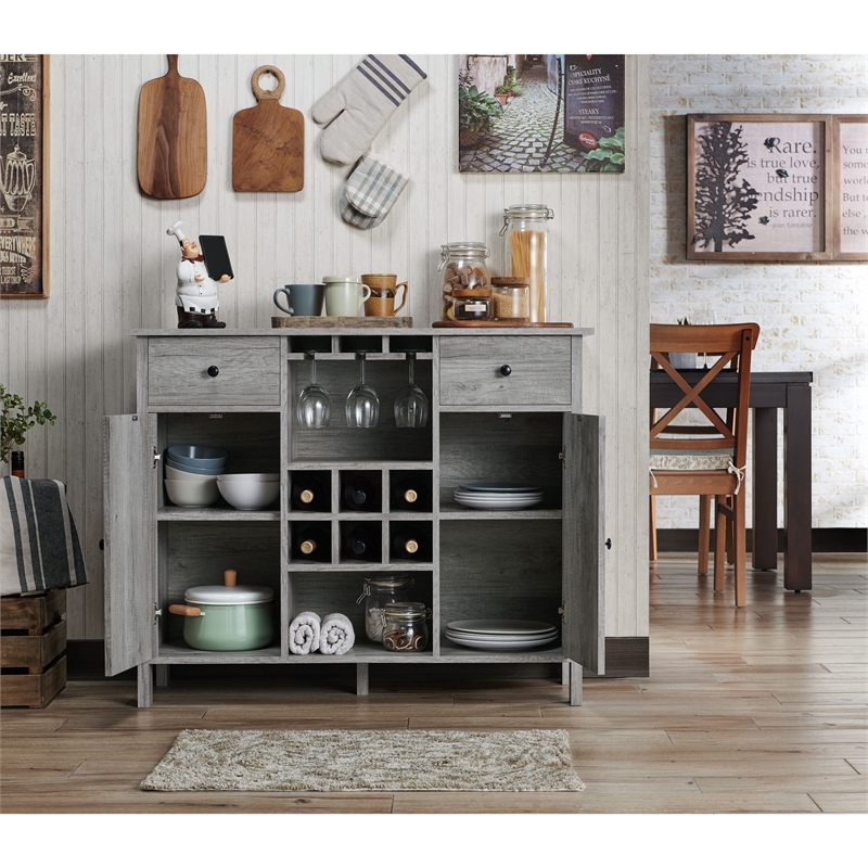 Bowery Hill Contemporary Wood Multi-Storage Buffet Server in Gray