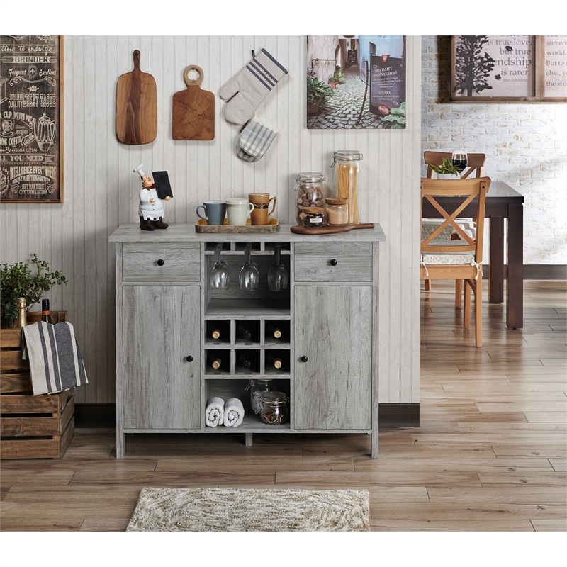 Bowery Hill Contemporary Wood Multi-Storage Buffet Server in Gray