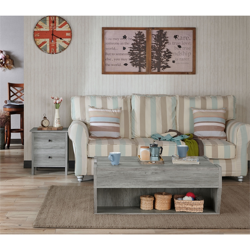 Bowery Hill Rustic Wood Storage Coffee Table in Vintage Gray
