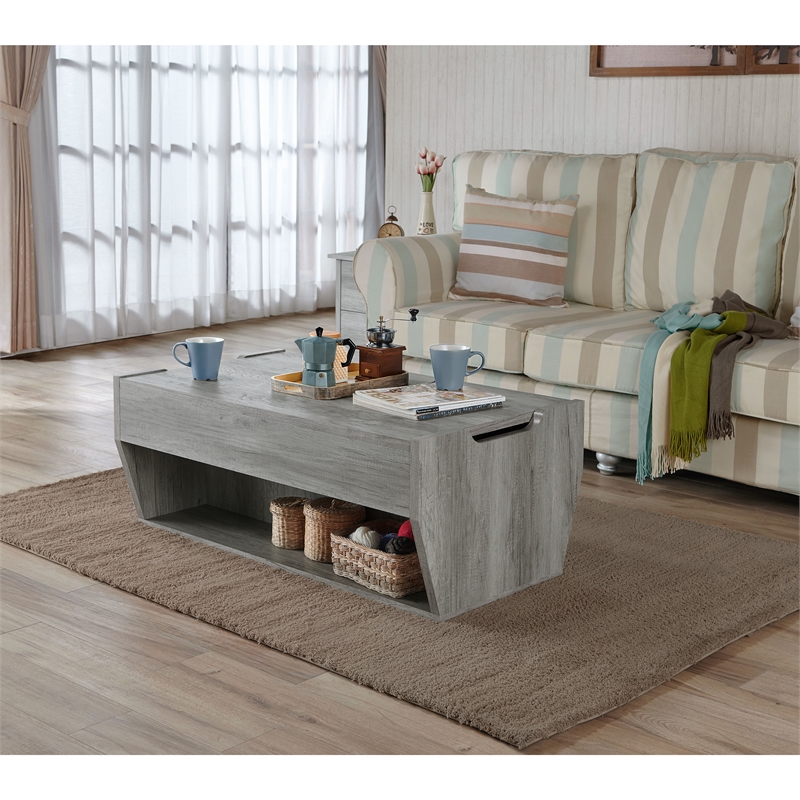 Bowery Hill Rustic Wood Storage Coffee Table in Vintage Gray