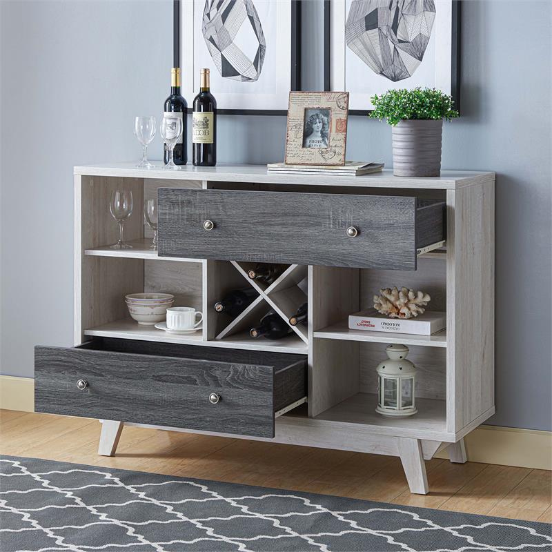 Bowery Hill Mid-Century Wood Multi-Storage Buffet in White Oak